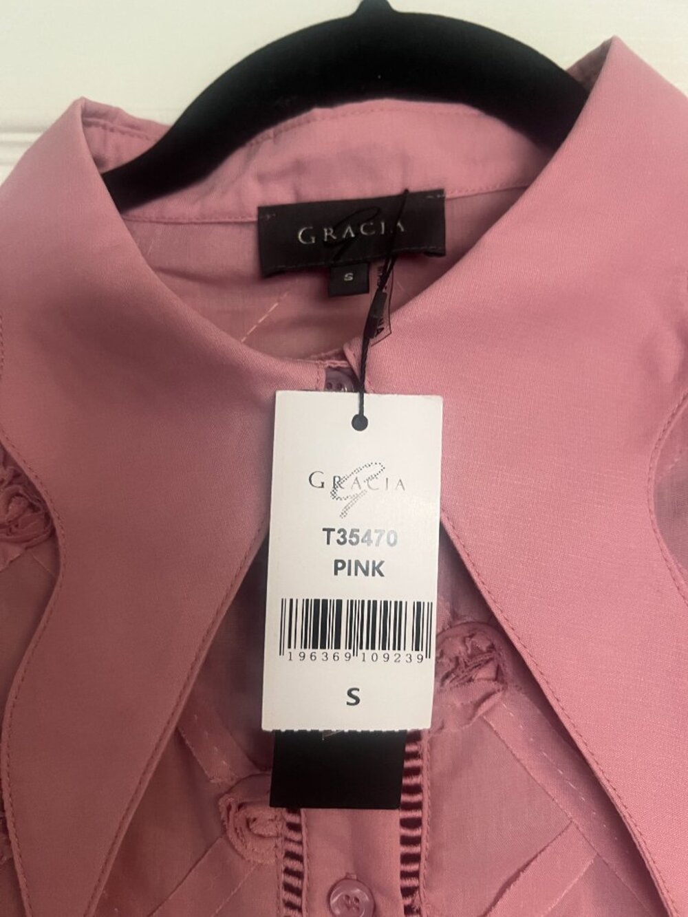 Gracia Puff Sleeve Button-Down Collared Solid Top - Picture 2 of 9